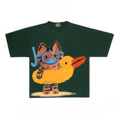 Playful Cat Graphic Tee with Snorkel and Duck Float Print