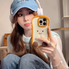 Playful Toast Bread Phone Case with Cute Cartoon Face