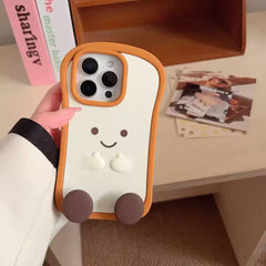 Playful Toast Bread Phone Case with Cute Cartoon Face