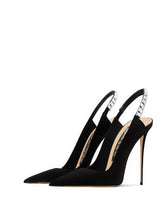 Pointed-Toe Slingback Stiletto Heels with Crystal Embellishment