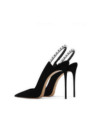 Pointed-Toe Slingback Stiletto Heels with Crystal Embellishment