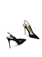 Pointed-Toe Slingback Stiletto Heels with Crystal Embellishment