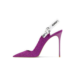 Pointed-Toe Slingback Stiletto Heels with Ribbon Straps