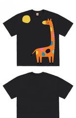 Quirky Giraffe Graphic Tee with Abstract Design Print
