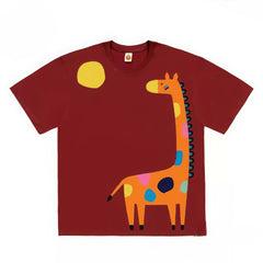 Quirky Giraffe Graphic Tee with Abstract Design Print