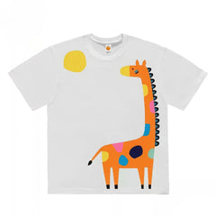 Quirky Giraffe Graphic Tee with Abstract Design Print