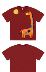 Quirky Giraffe Graphic Tee with Abstract Design Print