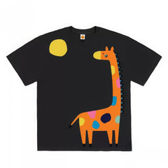 Quirky Giraffe Graphic Tee with Abstract Design Print