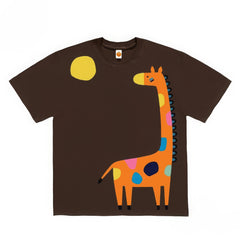 Quirky Giraffe Graphic Tee with Abstract Design Print