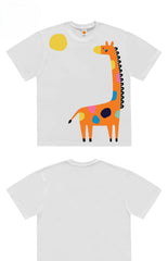 Quirky Giraffe Graphic Tee with Abstract Design Print