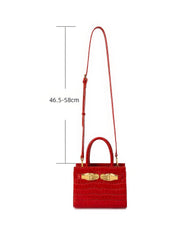 Red Crocodile Embossed Leather Small Structured Bag