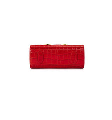 Red Crocodile Embossed Leather Small Structured Bag