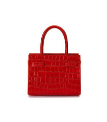 Red Crocodile Embossed Leather Small Structured Bag