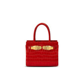 Red Crocodile Embossed Leather Small Structured Bag