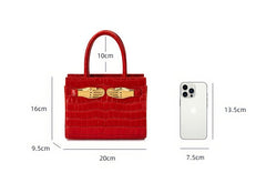 Red Crocodile Embossed Leather Small Structured Bag