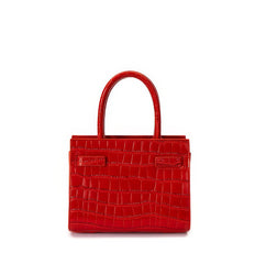 Red Crocodile Embossed Leather Small Structured Bag