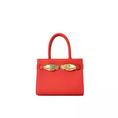 Red Crocodile Embossed Leather Small Structured Bag