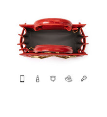 Red Crocodile Embossed Leather Small Structured Bag