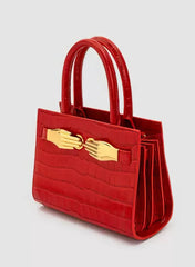 Red Crocodile Embossed Leather Small Structured Bag