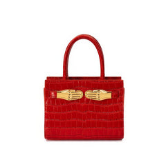 Red Crocodile Embossed Leather Small Structured Bag