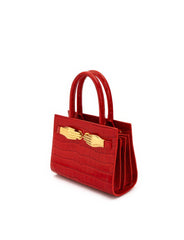 Red Crocodile Embossed Leather Small Structured Bag