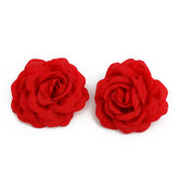 Red Fabric Rose Floral Stud Earrings
