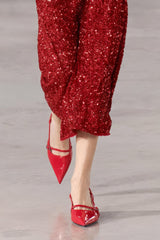 Red Patent Pointed Toe Slingback Kitten Heels