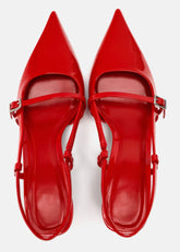 Red Patent Pointed Toe Slingback Kitten Heels