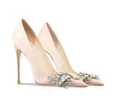 Zapatos de tacón de satén con lazo de diamantes de imitación
