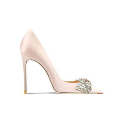 Zapatos de tacón de satén con lazo de diamantes de imitación