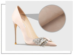 Zapatos de tacón de satén con lazo de diamantes de imitación