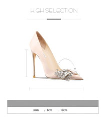Zapatos de tacón de satén con lazo de diamantes de imitación