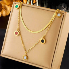 Round Colorful Roman Numeral Pendant Necklace