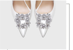 Satin Floral Rhinestone Strass Buckle Stiletto Pumps