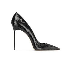 Tacones de aguja con punta puntiaguda y decoración de lentejuelas