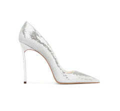 Tacones de aguja con punta puntiaguda y decoración de lentejuelas