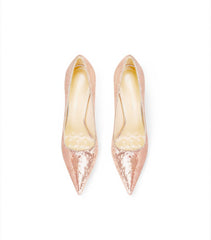 Tacones de aguja con punta puntiaguda y decoración de lentejuelas