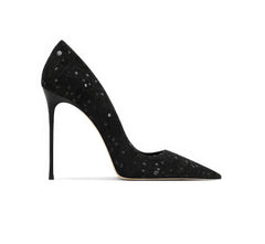 Tacones de punta puntiaguda con purpurina y lentejuelas