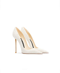 Tacones de punta puntiaguda con purpurina y lentejuelas