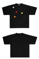 Simple T-shirt with Colorful Applique Flower Accents