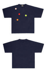 Simple T-shirt with Colorful Applique Flower Accents