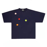 Simple T-shirt with Colorful Applique Flower Accents
