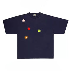Simple T-shirt with Colorful Applique Flower Accents