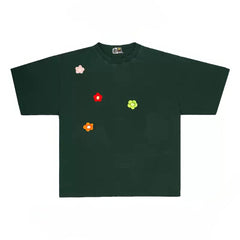 Simple T-shirt with Colorful Applique Flower Accents