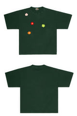 Simple T-shirt with Colorful Applique Flower Accents
