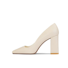 Sleek Leather Square-Toe Block Heel Pumps