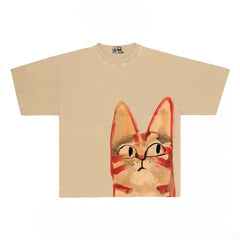 Slightly Grumpy Cat Graphic Tee with Peeking Design