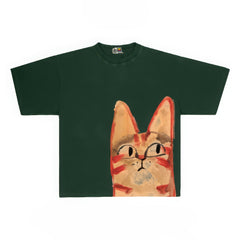 Slightly Grumpy Cat Graphic Tee with Peeking Design