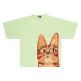 Slightly Grumpy Cat Graphic Tee with Peeking Design