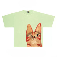 Slightly Grumpy Cat Graphic Tee with Peeking Design